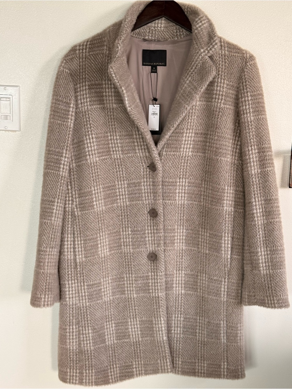 NWT Banana Republic Brushed Plaid Car Coat Fresh Taupe Women’s M